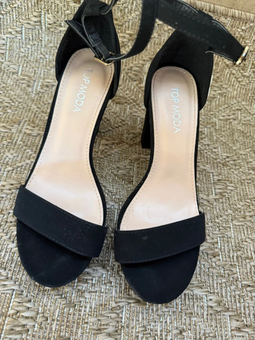 TOP Moda Black Suede Ankle-Strap Block Heel Sandals size 6 - Picture 4 of 8